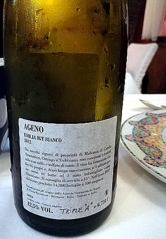 Ageno 2012 La Stoppa Rivergaro etichetta retro