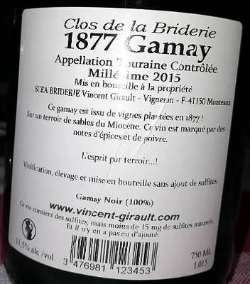 1877 Gamay Close de la Briderie etichetta retro piccola