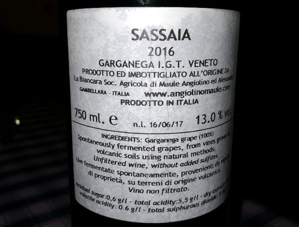 sassaia 2016 angiolino Maule etichetta retro bottiglia