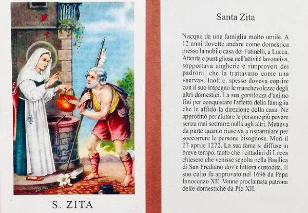 Santino di Santa Zita protettrice dei camerieri