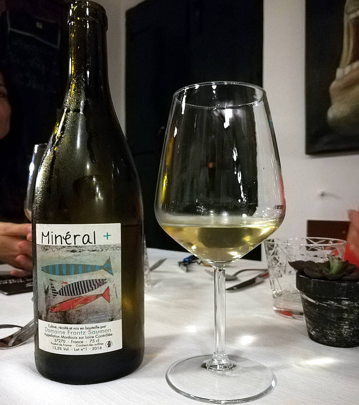 Mineral + 2016 domaine Frantz Saumon bottiglia e calice chenin