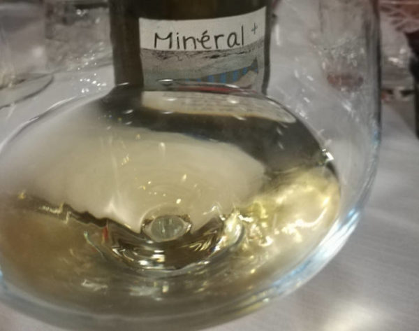 Mineral + 2016 domaine Frantz saumon calice in controluce e bottiglia