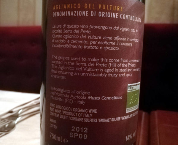 Serra del prete 2012 Musto Carmelitano etichetta retro