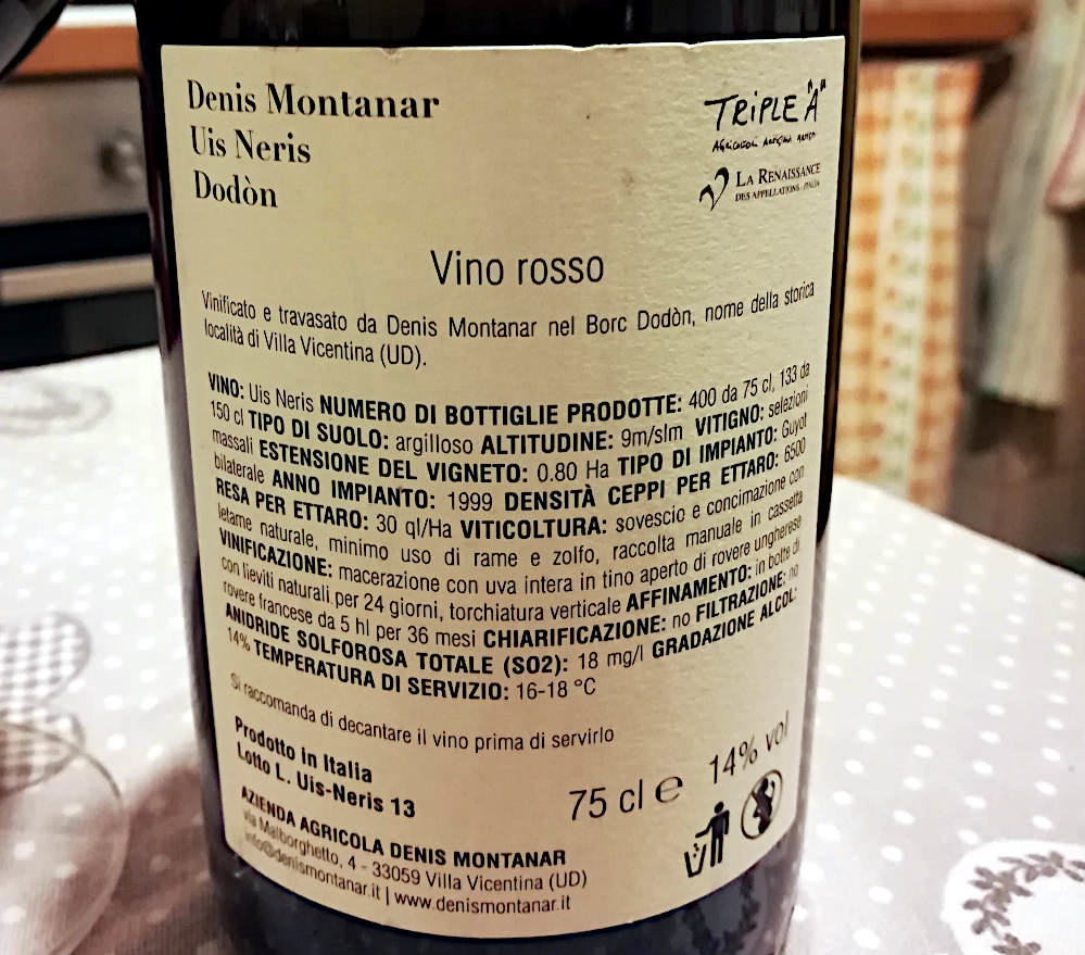 Uis neris 2013 Denis Montanar borc dodòn etichetta retro