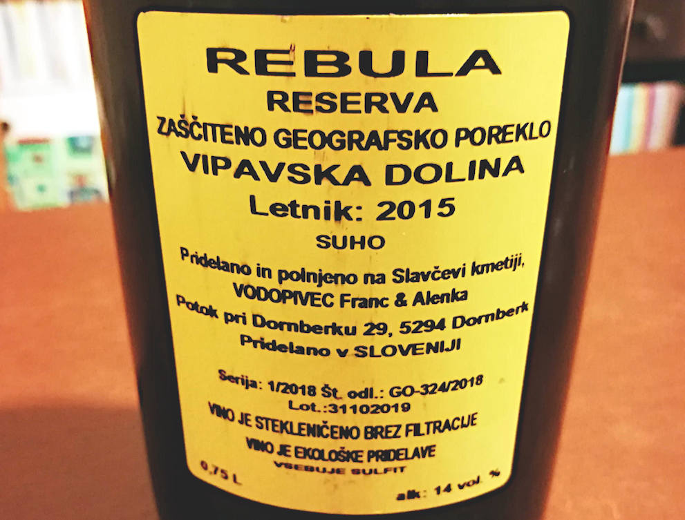 Rebula Reserva 2015 Slavček etichetta retro