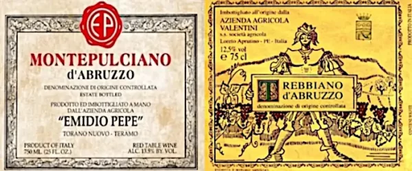 Estetica delle etichette del vino naturale pepe e valentini in abruzzo