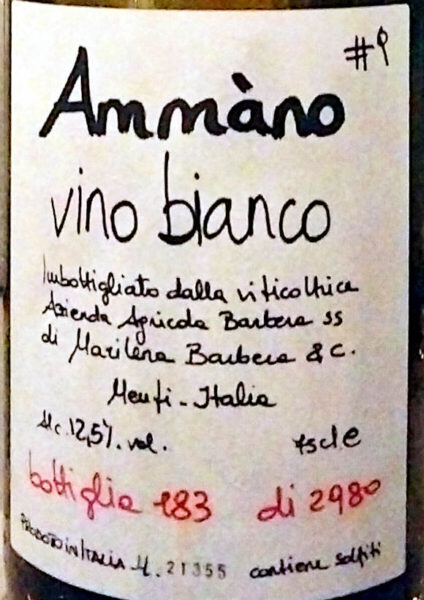 Ammàno di Marilena Barbera etichetta scritta a mano