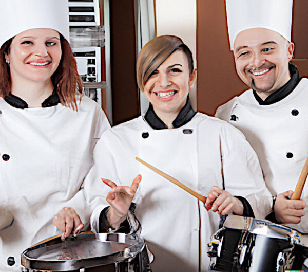 la cucina dei rumori cuochi che suonano la batteria