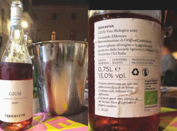 Classifica dei migliori vini naturali bevuti nel 2022 Giusi 2020 Cerasuolo d’Abruzzo Tenuta Terraviva Tortoreto (TE) 