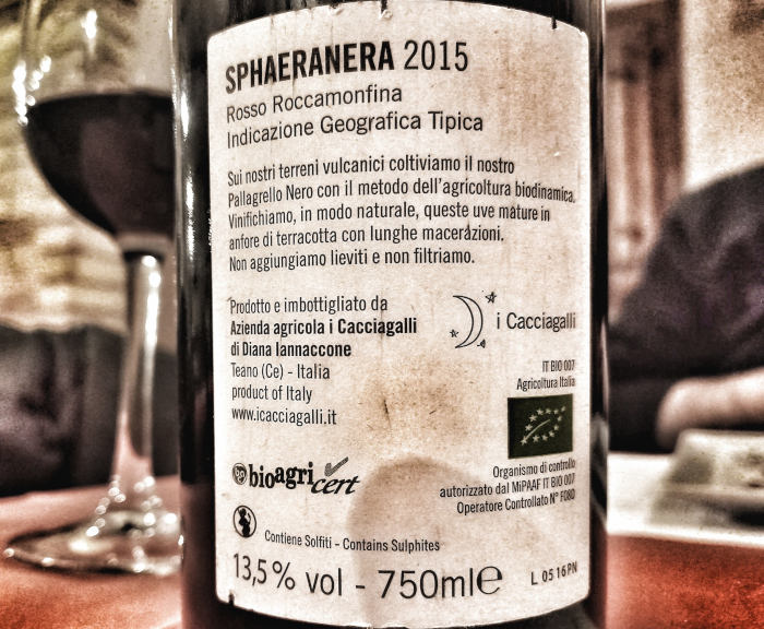 Sphaeranera 2015 Rosso Roccamonfina I Cacciagalli Teano etichetta retro