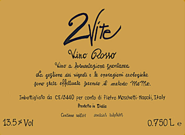 2vite vino rosso etichetta fronte piedirosso e aglianico